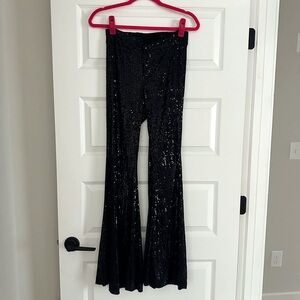 Black sequin flare pants